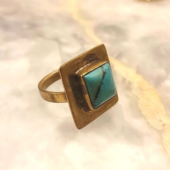 NEW Jens Pirate Booty Sz 7 8 Square Gold Turquoise Boho Dakota SouthWestern - Picture 2 of 6